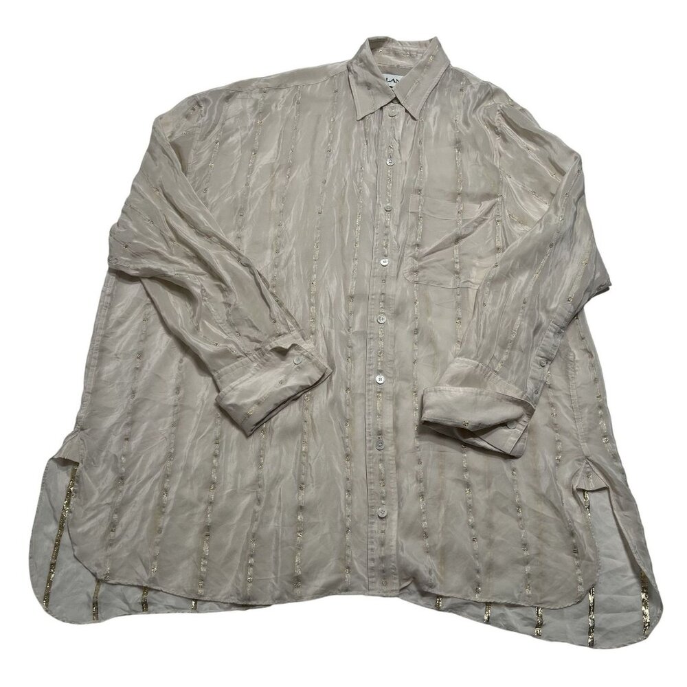 Lanvin Silk Blend Button Front Shirt in Gold